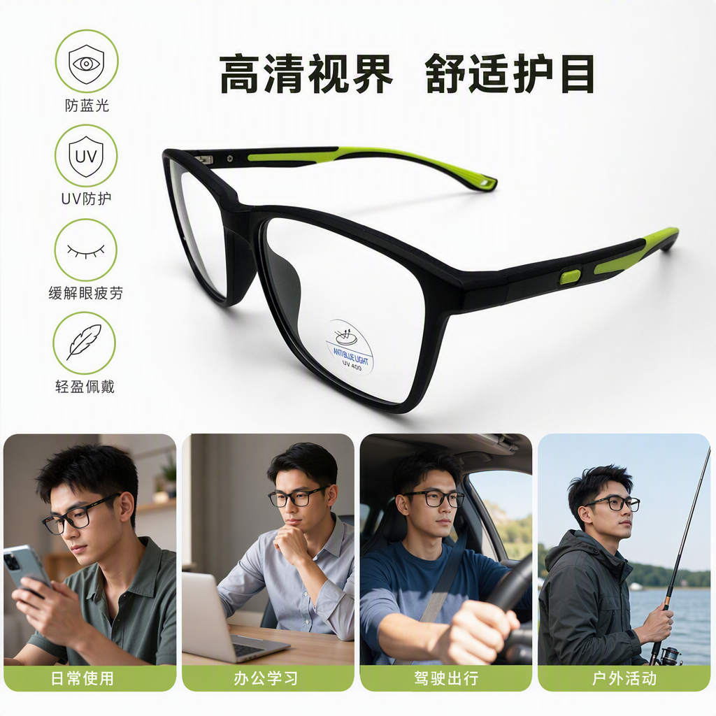 Moda negro verde patchwork montura unisex casual tendencia gafas accesorios ligero y duradero