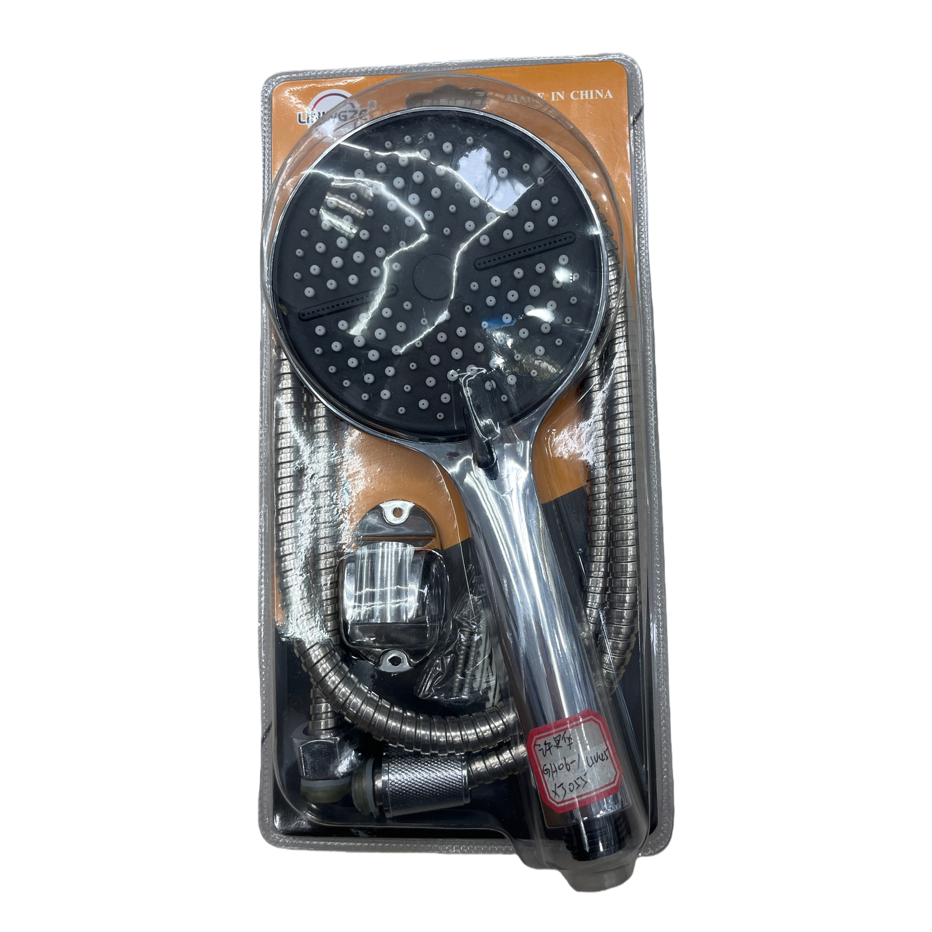 High-end black shower head set with silver handle metal hose multi-functional accessory bathroom shower set Item Picture