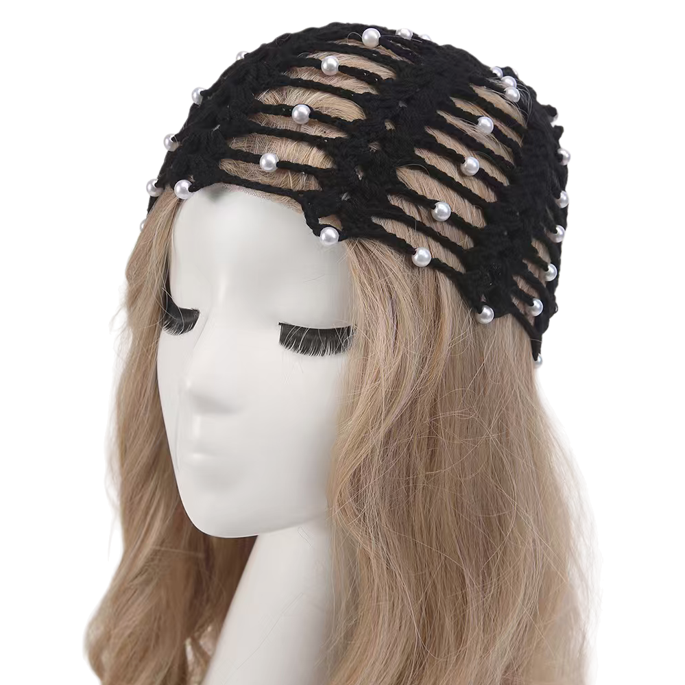 Black pearl woven hair band wig models showcase fashionable hair accessories and trendy hair styling combinations Item Picture