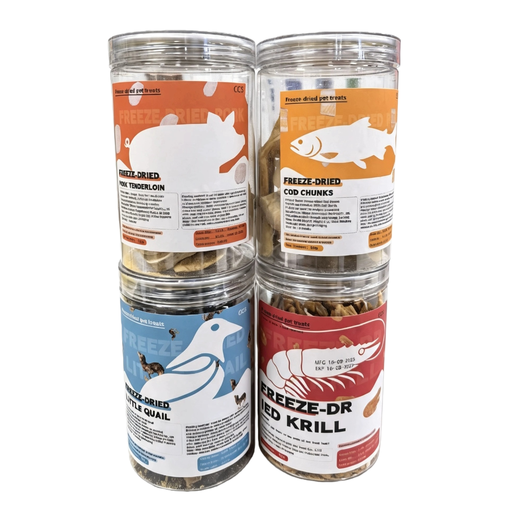 Delicious canned pet snacks for dogs and cats, with a variety of flavors and balanced nutrition. Canned pet snacks include pork tenderloin, dried krill, quail, freeze-dried cod, and dried blocks Item Picture