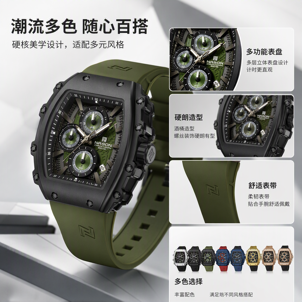 NAVIFORCE NF8070 offers a variety of square watches for both men and women, featuring trendy and sporty silicone metal straps in multiple colors. The black mesh dial is a stylish wristwatch for decoration