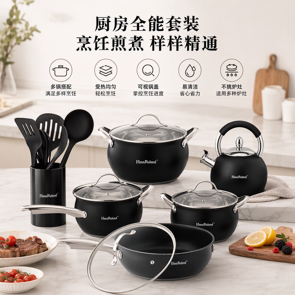 Multi-functional kitchenware set, household pot and pot combination, kitchen cookware and pot set, practical and durable HR126-1