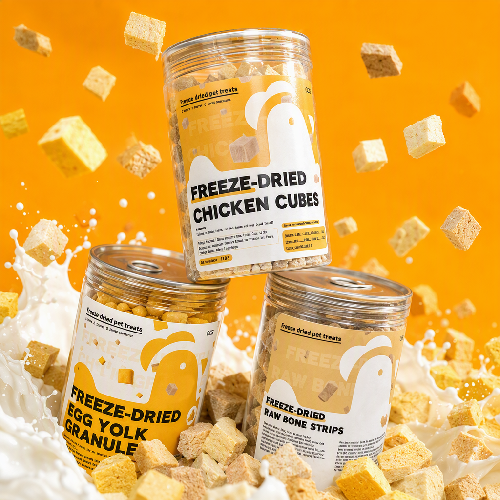 Cat Cat Snacks Transparent can freeze-dried pet snacks Chicken cubes, cube egg yolk granules, raw bone strips, multi-flavor pet chicken granules factory direct sales details Picture