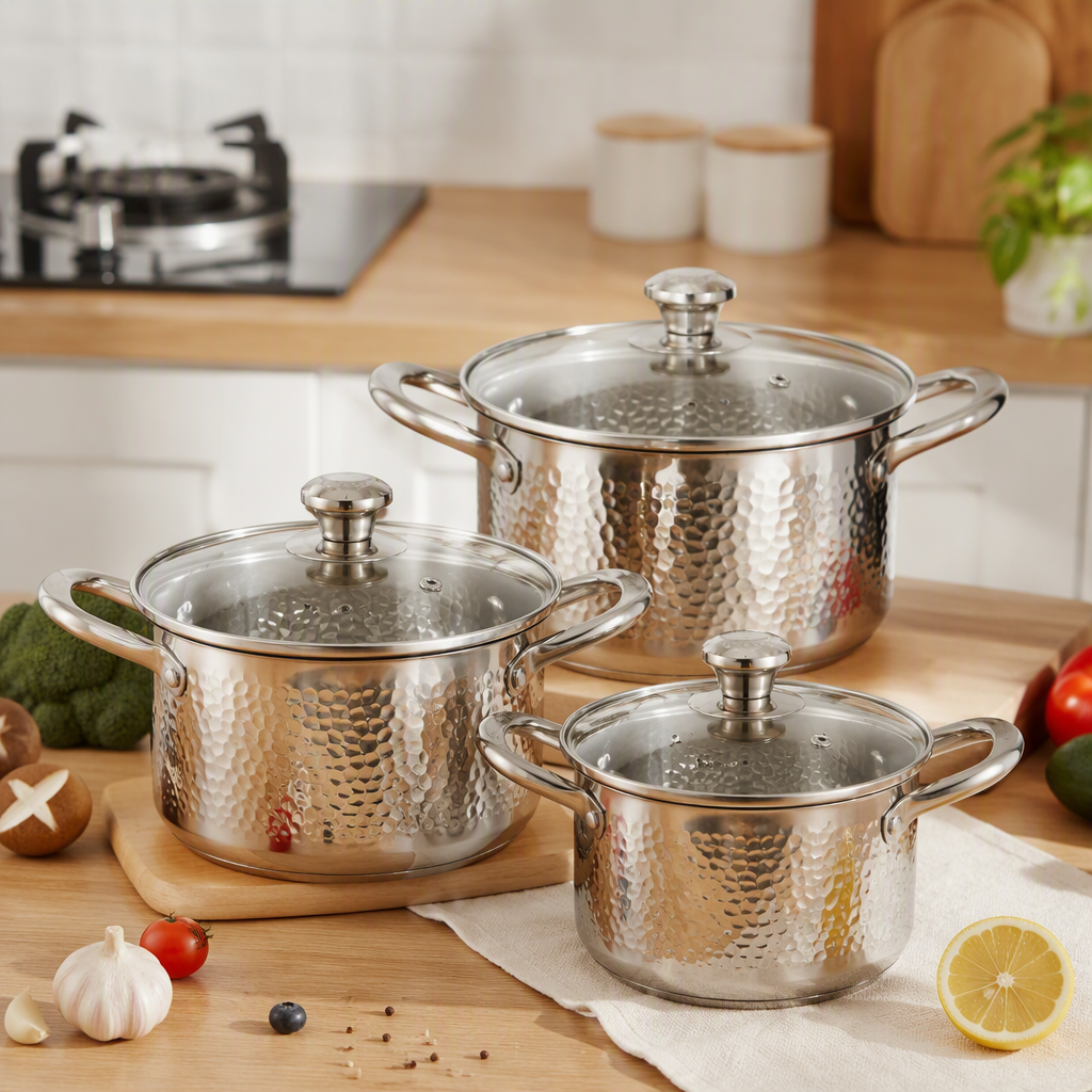 Heat-resistant stainless steel cookware set, household soup and stir-frying multi-purpose kitchenware combination, essential for the kitchen HR183-1 Application Scenario