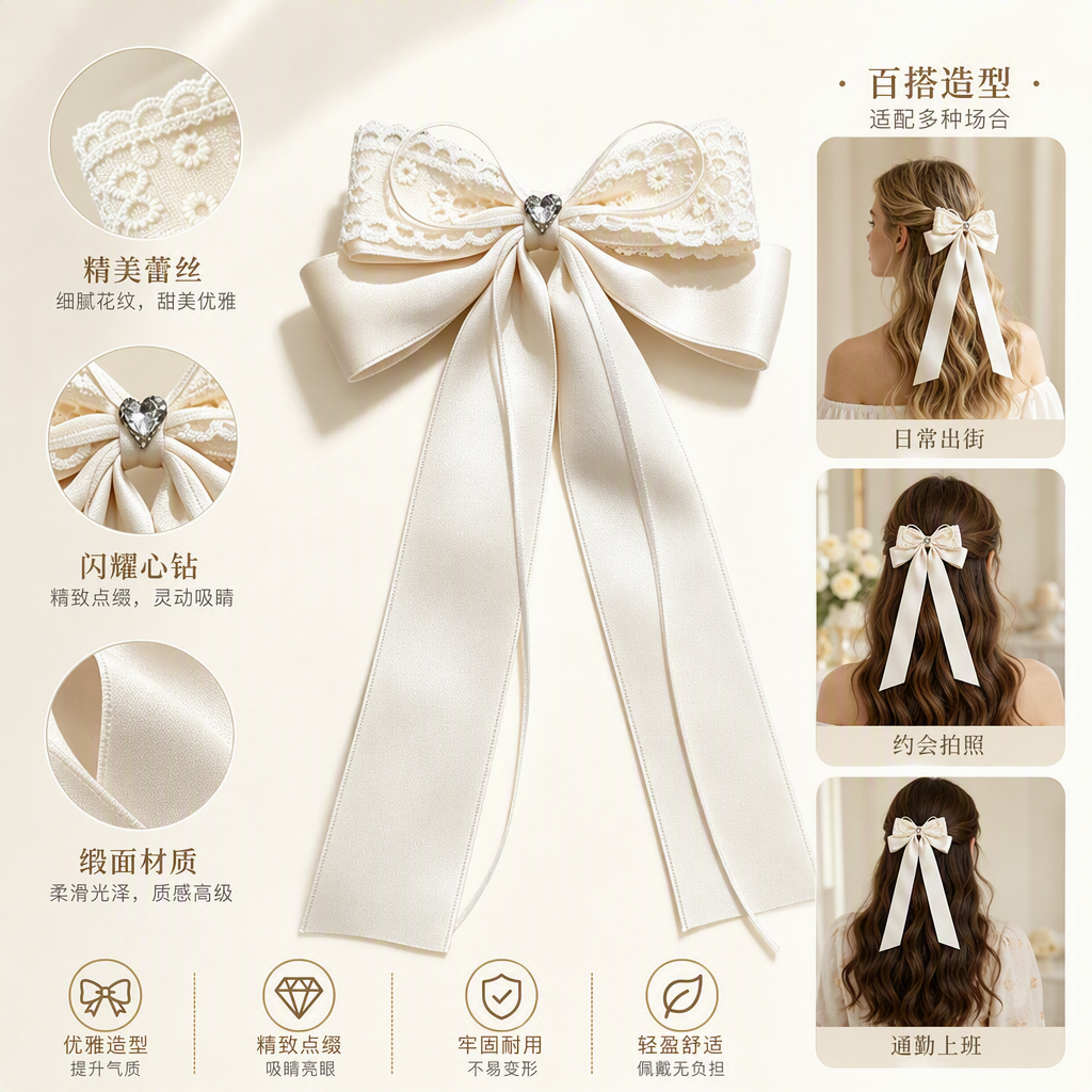 Elegante encaje lazo horquilla versión coreana accesorios para el pelo tocados para chicas accesorios para el pelo clips para el pelo