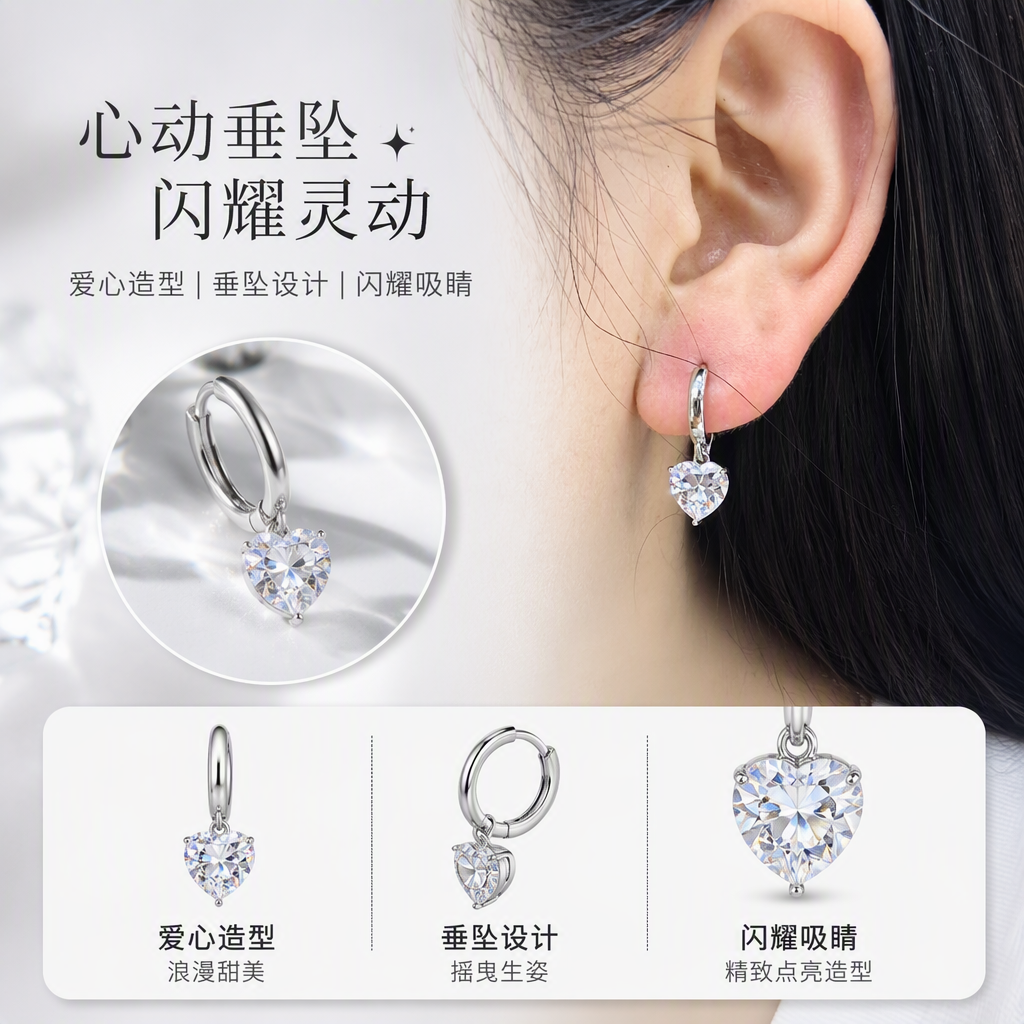 银色心形吊坠耳饰简约时尚耳钉女气质百搭耳环饰品礼物赠品
