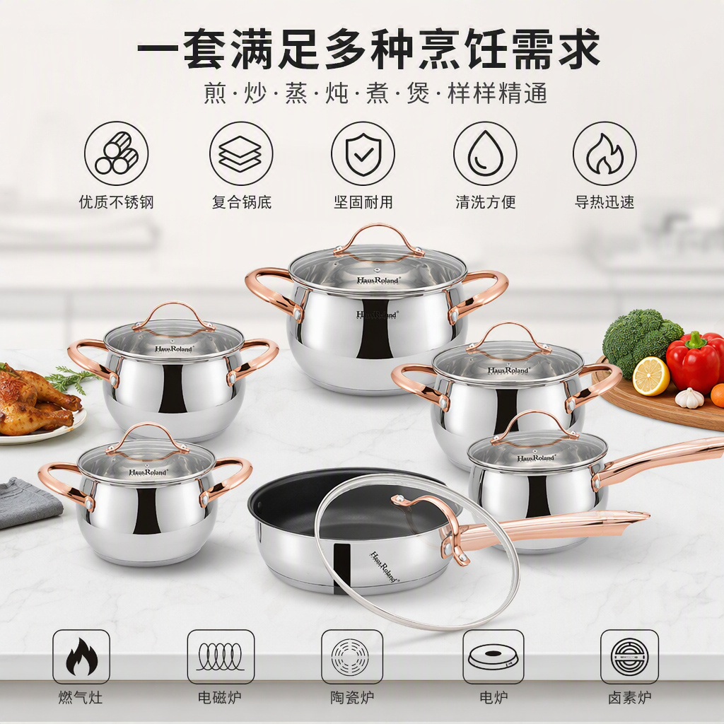 Multi-functional kitchen cookware set, home stew pot, soup pot and wok combination, kitchenware and kitchen supplies gift box C-126-4 Application Scenario