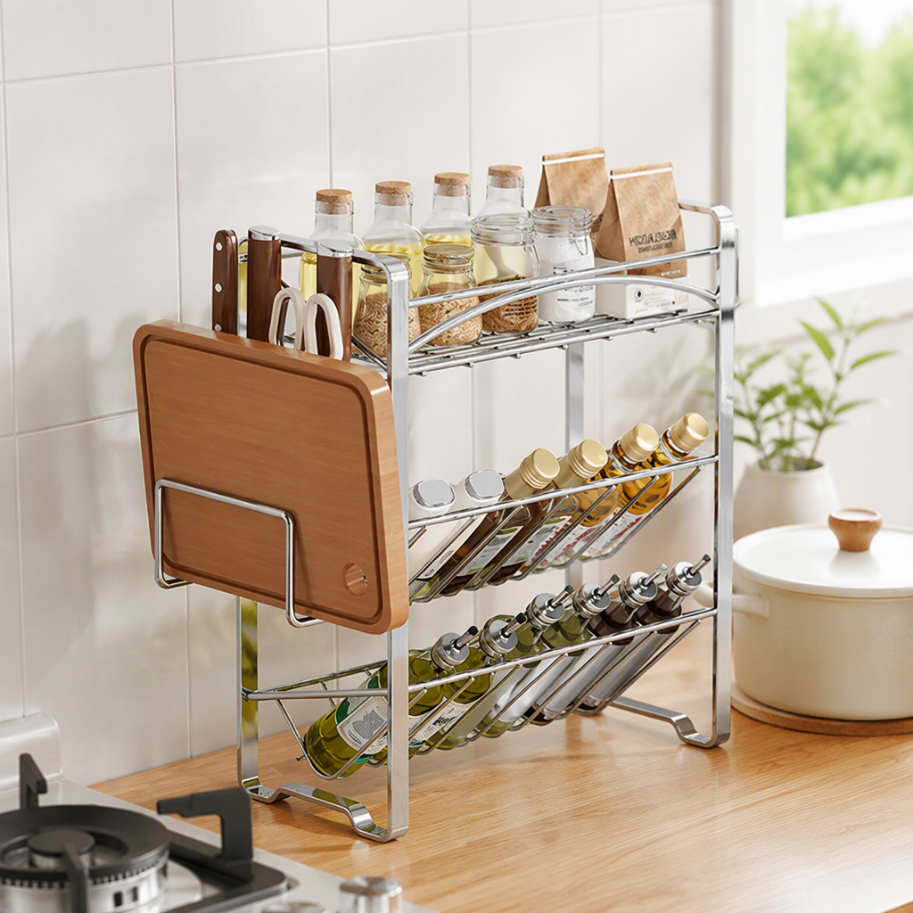 Estante de almacenamiento de metal multicapa estante de almacenamiento de baño de cocina para el hogar estante de plata simple estante moderno details Picture
