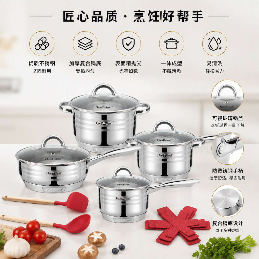 Multi-functional kitchen cookware set, household stewing and soup pot set, practical and durable kitchenware products HR1125-1 Specification image