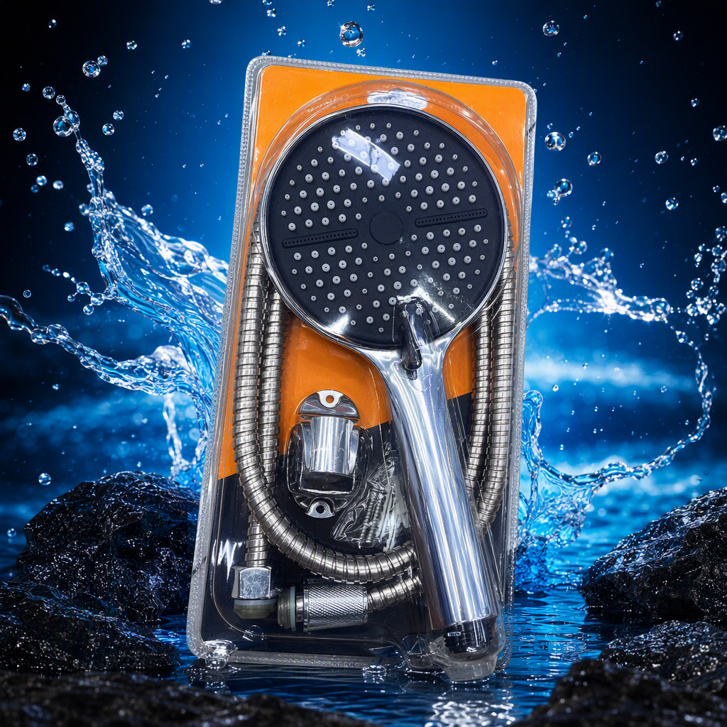 High-end black shower head set with silver handle metal hose multi-functional accessory bathroom shower set Specification image