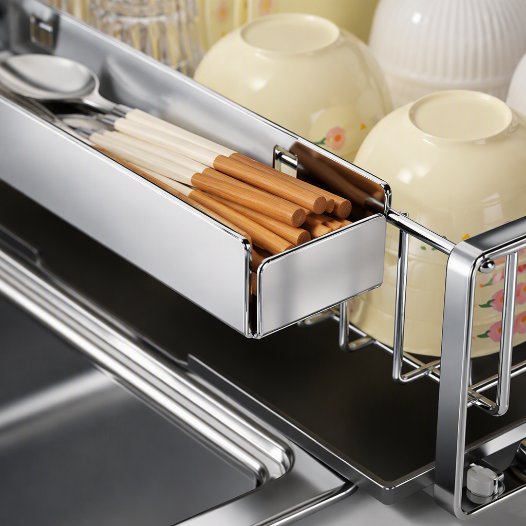 Stainless steel multi-functional draining rack, tableware storage rack, kitchenware shelving rack, dry-wet separation kitchen storage wonder Application Scenario