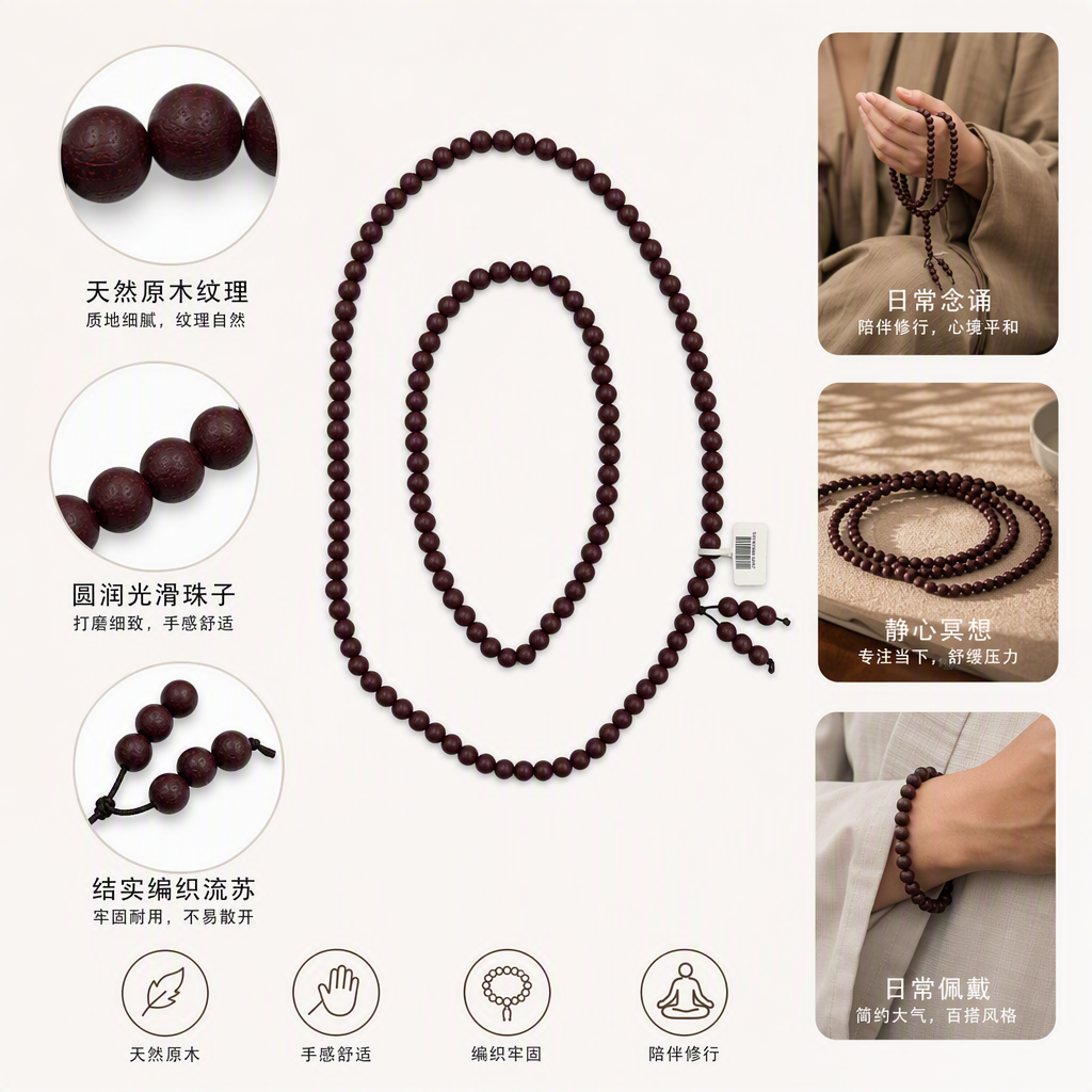 合香珠紫玫辰芳手串手工编织深红色佛珠手串男女款多彩佛教饰品手链礼品送福健康平安
