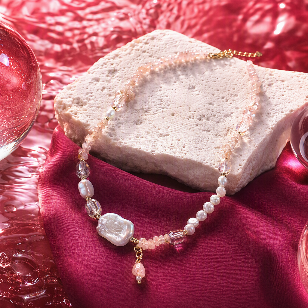 Collar de perlas de cristal rosa elegante temperamento accesorios de moda regalo de cumpleaños para mujeres versátil Specification image