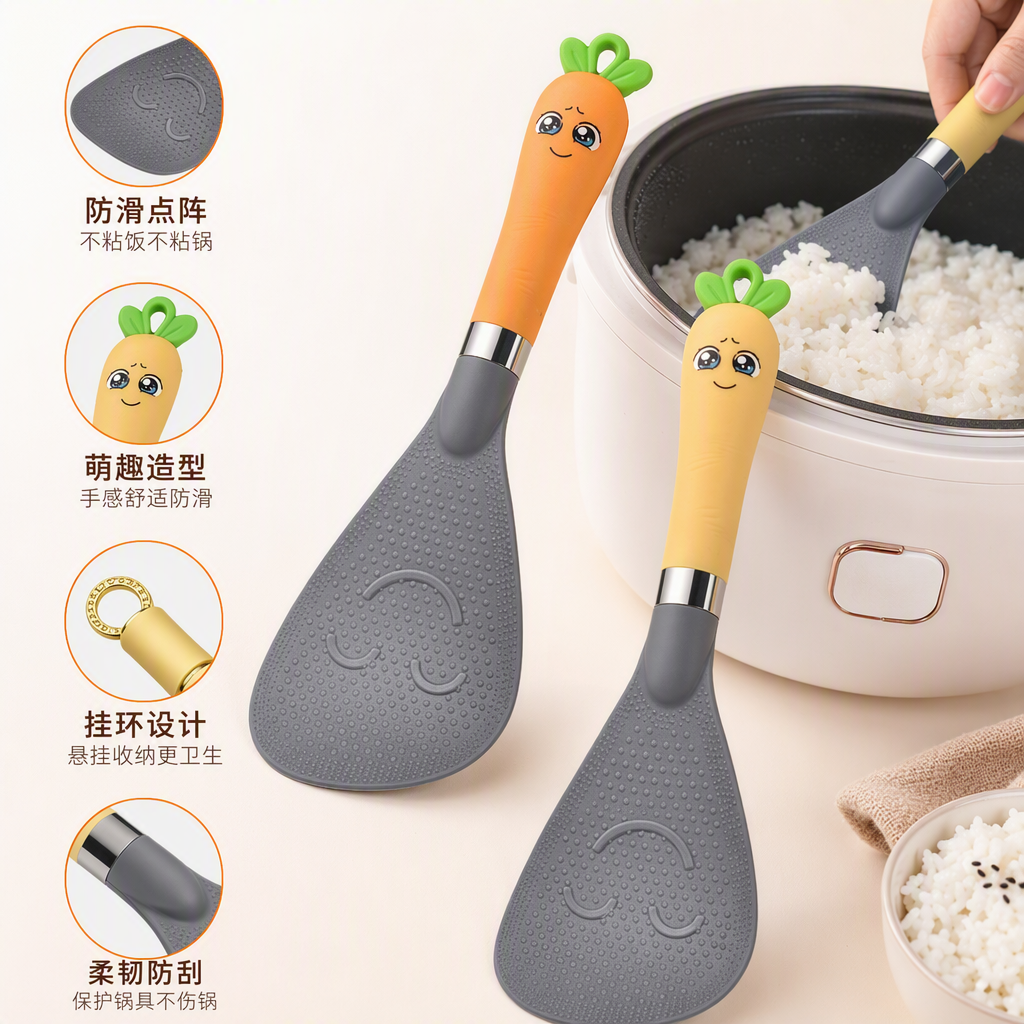 Cartoon carrot-shaped rice spoon, children's and babies' complementary food soup spoon, cute kitchenware, heat-resistant and practical