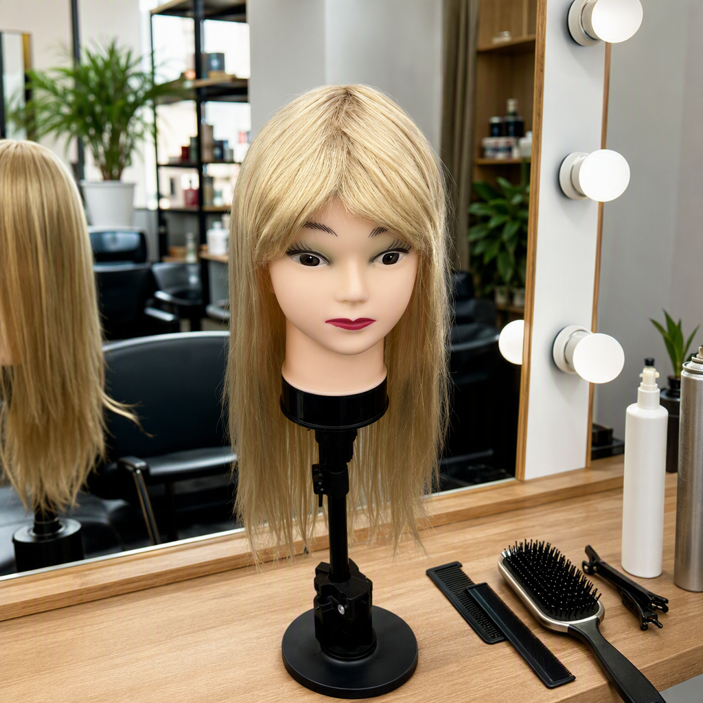 Cabello largo rubio cabeza de imitación modelo de exhibición peinado de belleza práctica de tiro accesorios peinado diseño de muestras mostrar con details Picture