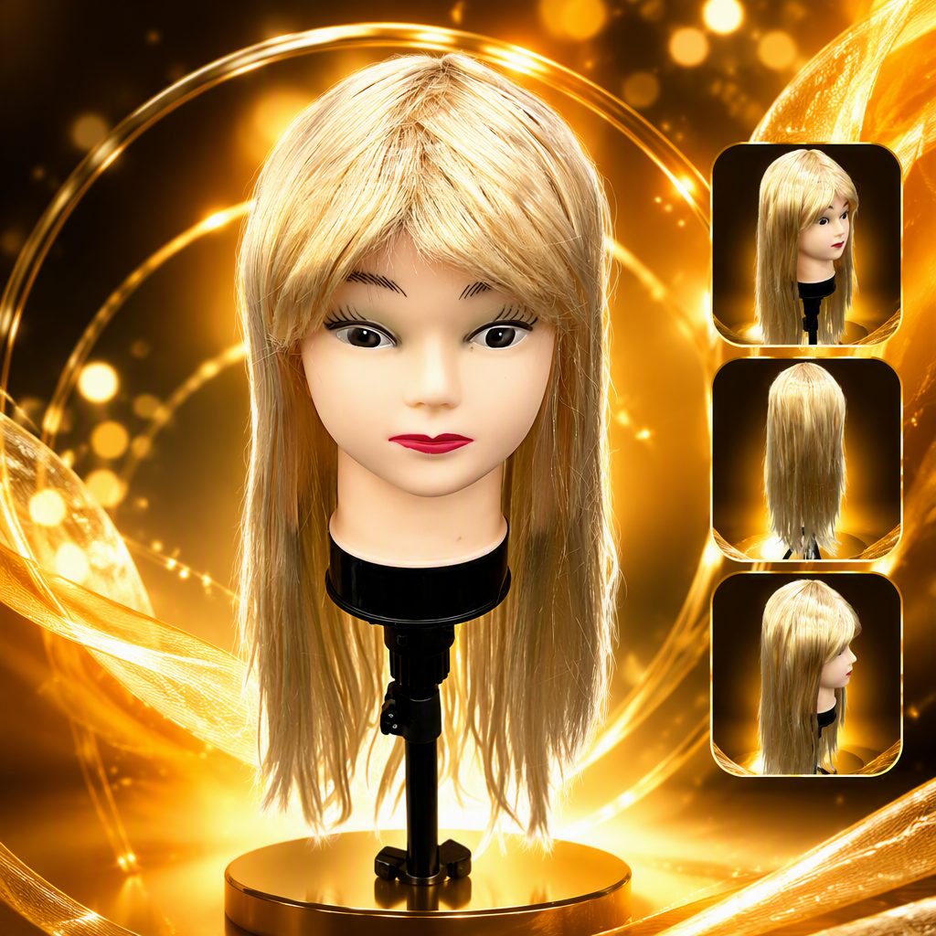 Cabello largo rubio cabeza de imitación modelo de exhibición peinado de belleza práctica de tiro accesorios peinado diseño de muestras mostrar con Specification image