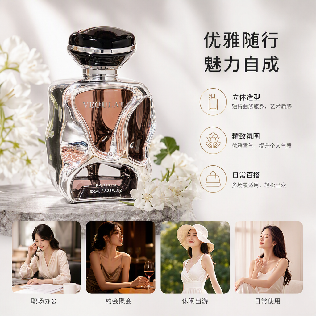 Silver streamlined perfume bottle, floral siep, Queen of the Night