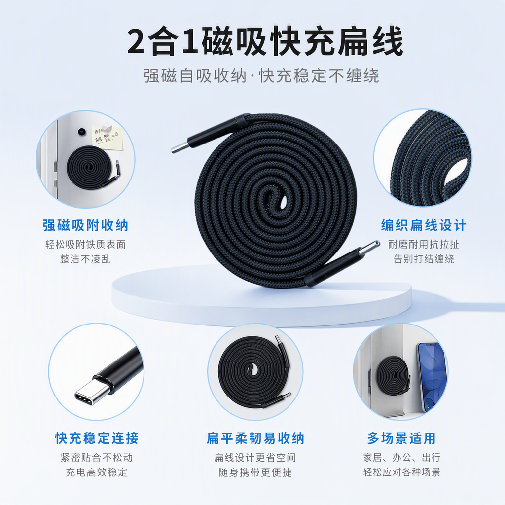 AEMAI black trenzado magnetic cable de absorción de datos compatible con la línea de transmisión de carga portátil