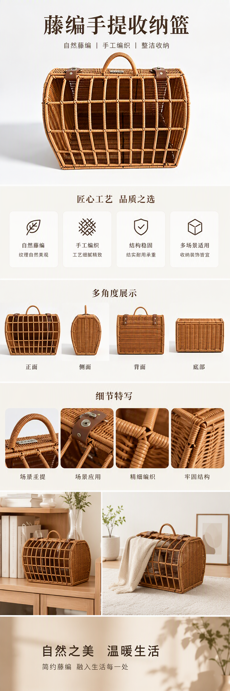 Brown rubber rattan woven drum-shaped box-shaped door pet bed with beige pad, rattan woven cat and dog beds, pet supplies, cat beds, dog beds, pet beds, cat cages, pet houses, pet travel bags pic 1