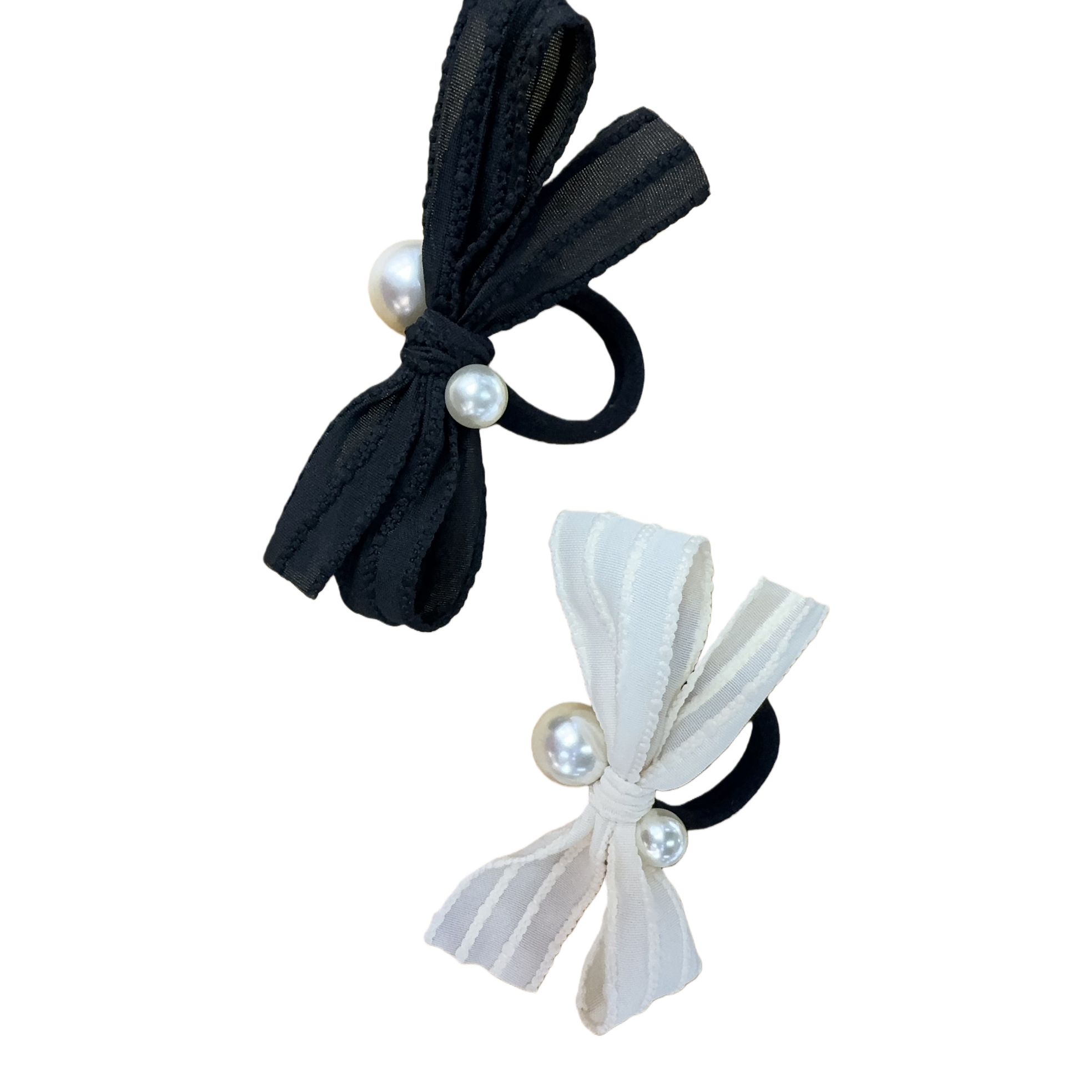 طبعة الكورية من لؤلؤ حلقة الشعر باللون الأسود والأبيض مزخرفة بشريط شعر الطالب Item Picture