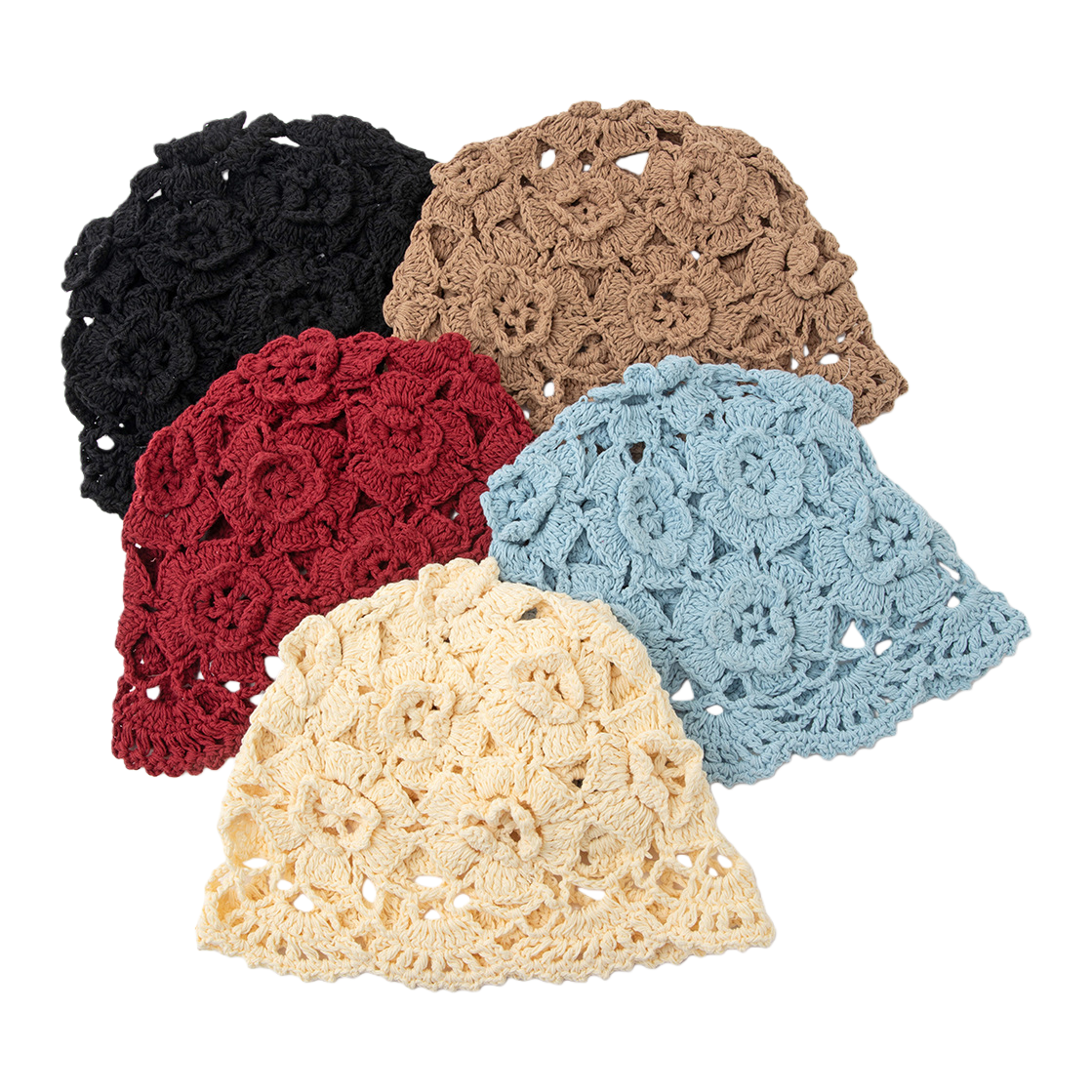 Five-color crochet flower hat hand-woven, a fashionable and versatile hat for women in spring and summer, and a trendy accessory Item Picture