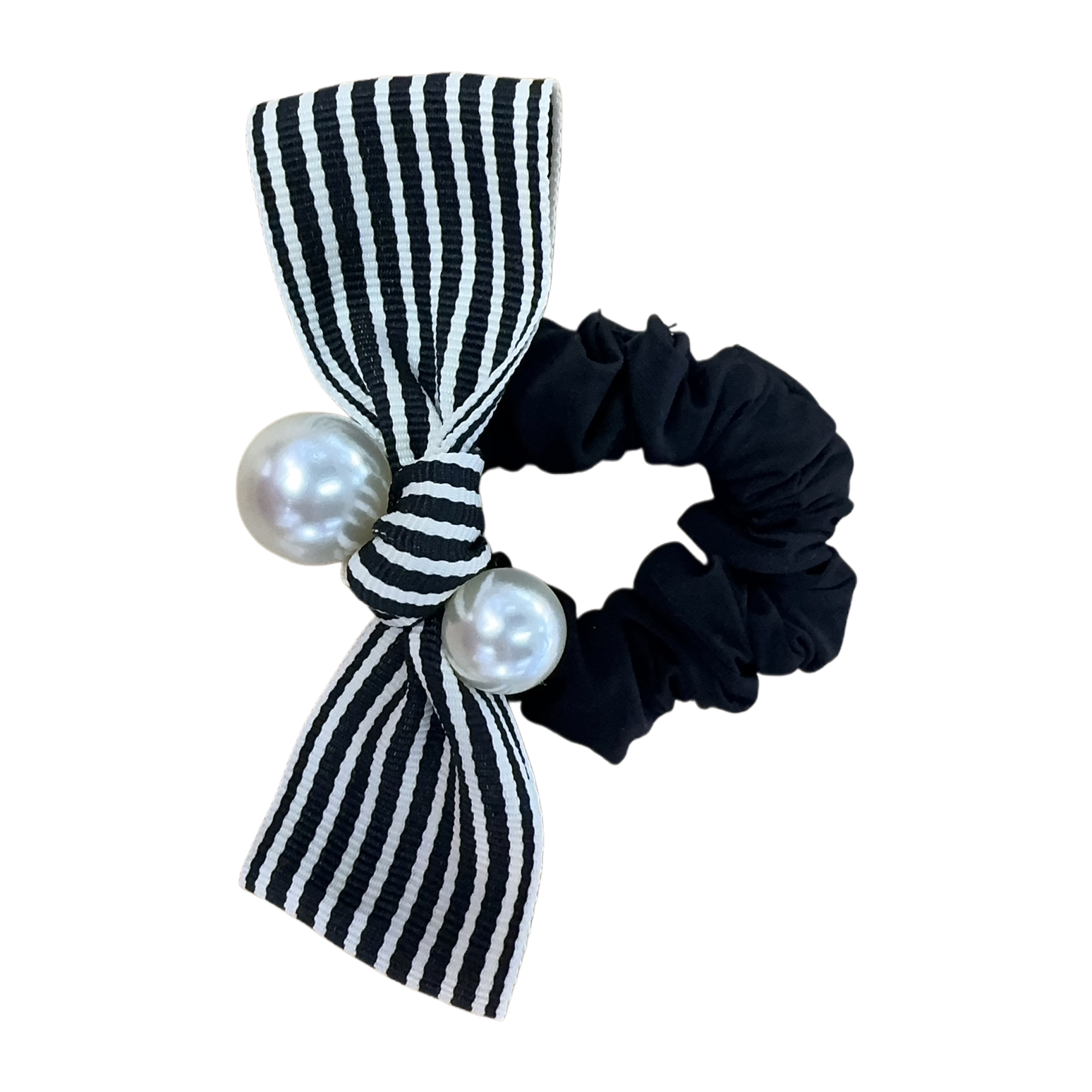 Black and white striped bow hair band, velvet pearl decoration, Korean-style cute hair accessory, headpiece, hair clip, simple and versatile for female students Item Picture