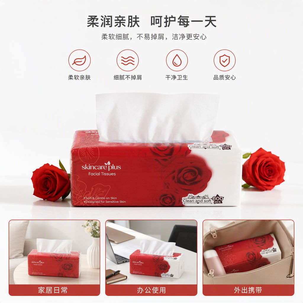 Creative red rose-patterned tissue box, fashionable household portable pull-out desktop decoration gift packaging