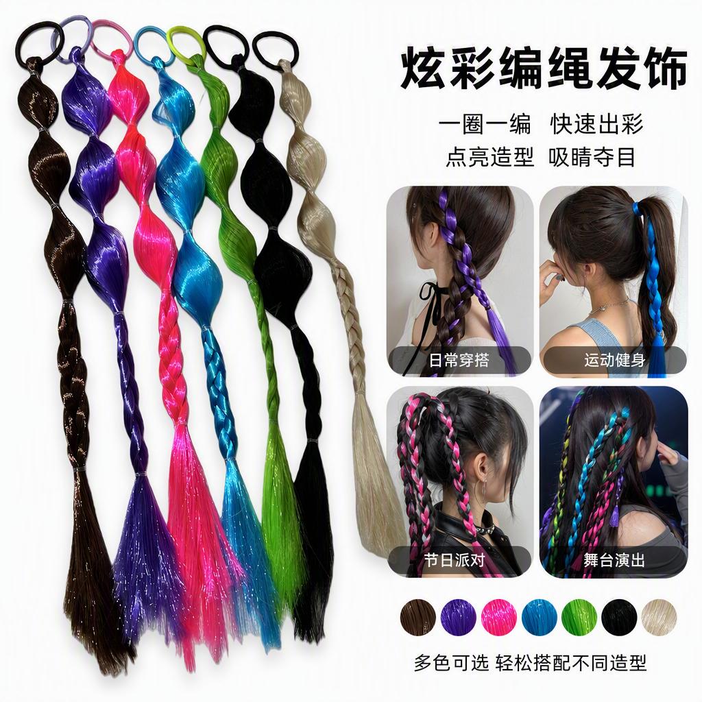 Colorful wigs, braids, fashionable braided hair accessories, trendy and versatile hair styling accessories suitable for both men and women