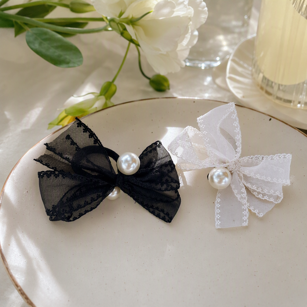 Elegancia encaje blanco y negro perlas aros de pelo accesorios para mujeres bandas de pelo tiara de pelo bandas de pelo cordones de pelo accesorios tendencias versatilidad details Picture
