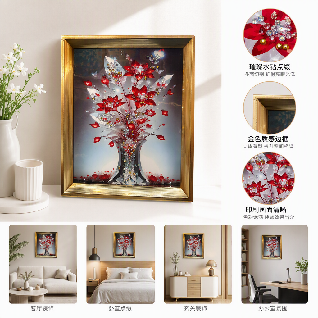 金色相框水晶花卉装饰画现代简约客厅卧室挂画艺术品摆件礼品