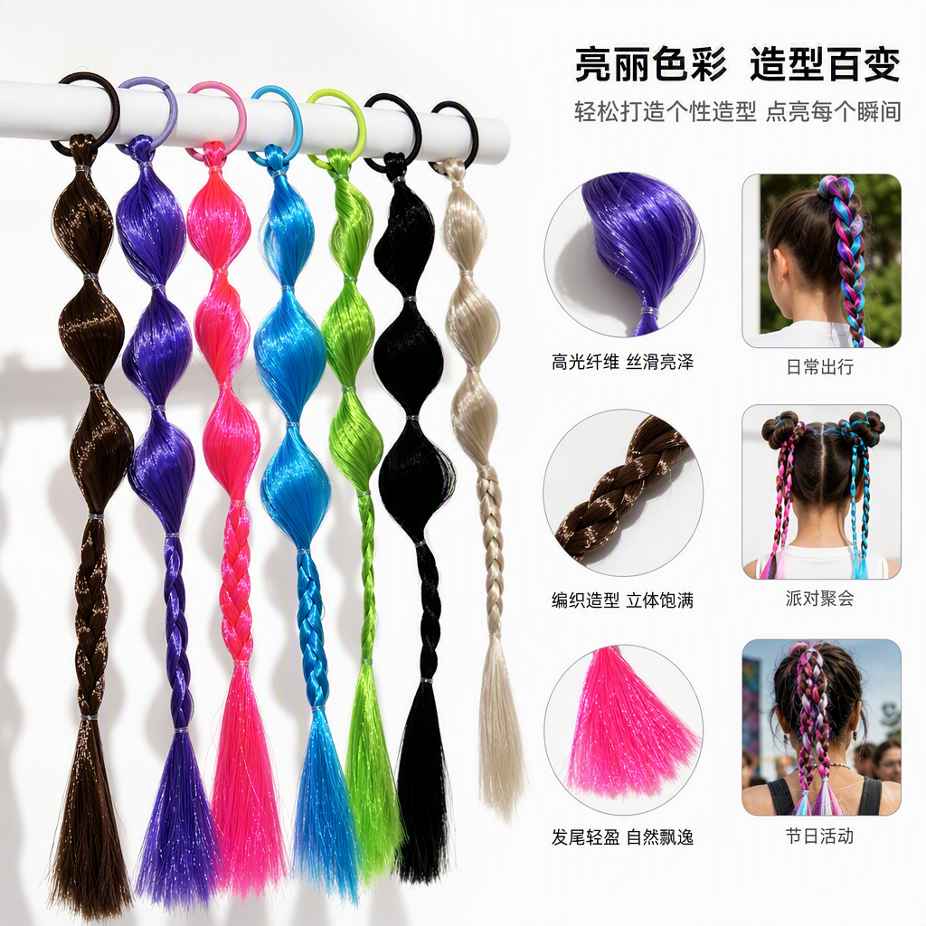 Colorful wigs, braids, fashionable and trendy hair accessories, versatile braided hair styling accessories, women's outfits, performance and dressing supplies