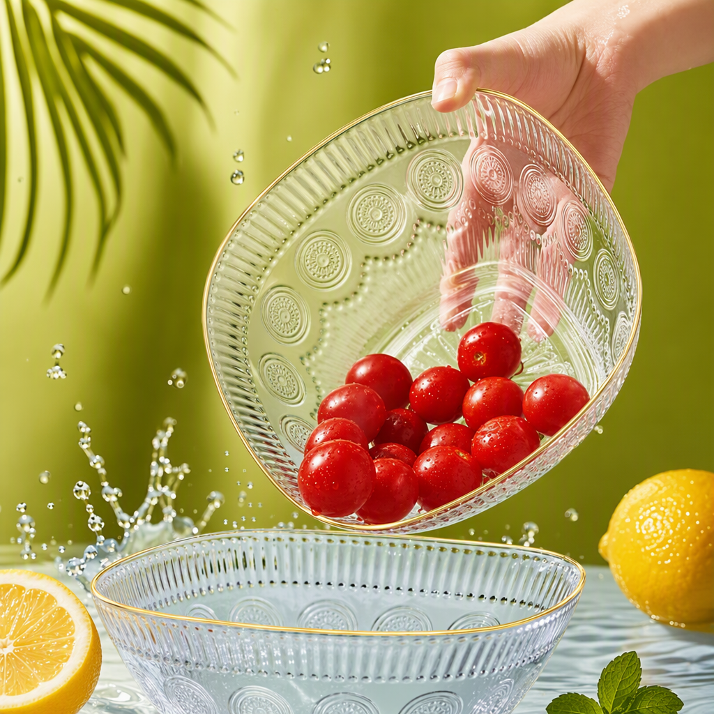 Tazón de vidrio transparente de alto grado bisel dorado pequeño tomatero adorador menaje casero artículos de cocina creativos Specification image