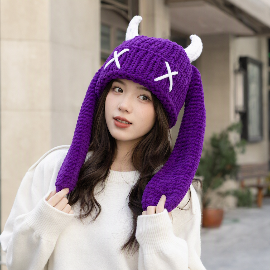 Colorful knitted devil horn hat, a trendy and warm winter hat, a cute and versatile choice for both children and adults details Picture