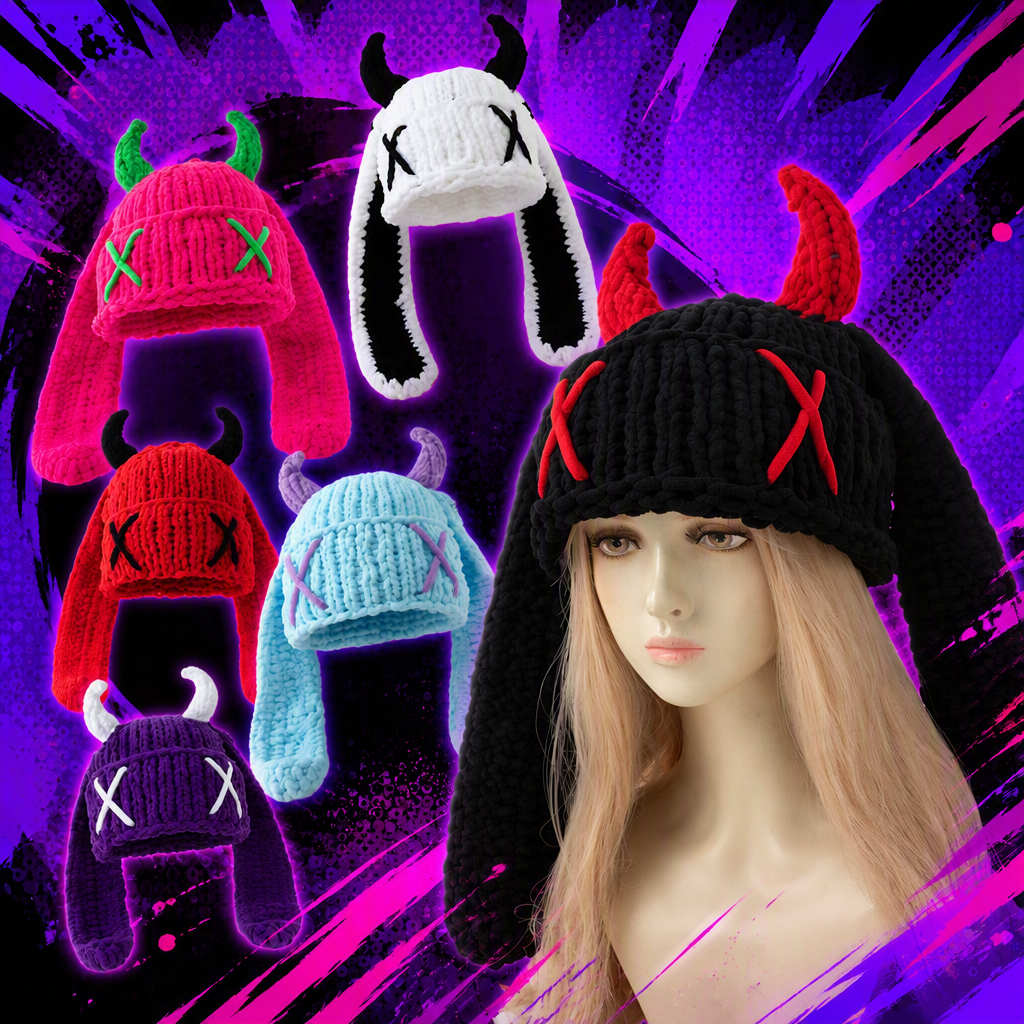 Colorful knitted devil horn hat, a trendy and warm winter hat, a cute and versatile choice for both children and adults Specification image
