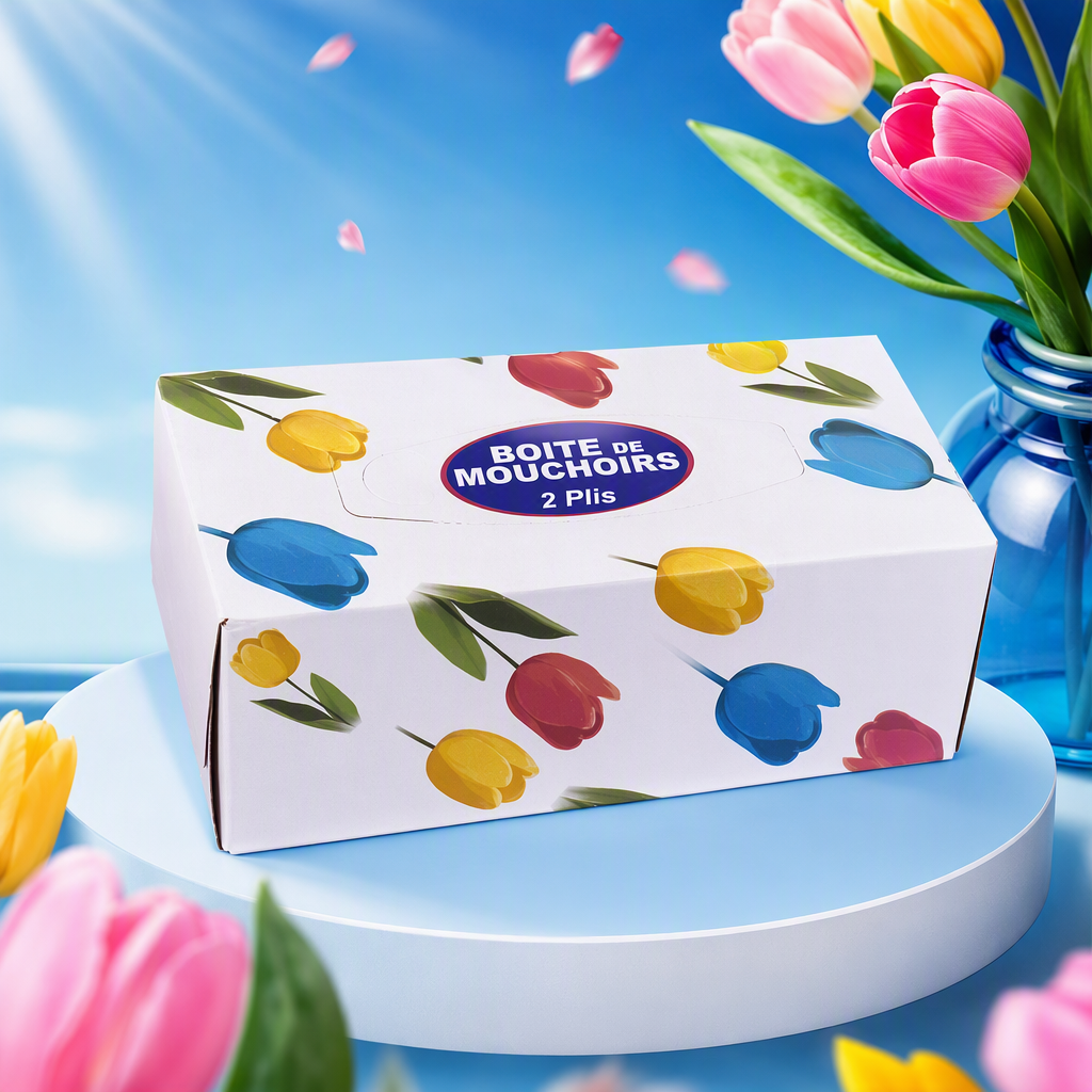A simple and creative white tulip-patterned tissue box for home use, a pull-out tissue box for desktop decoration Specification image