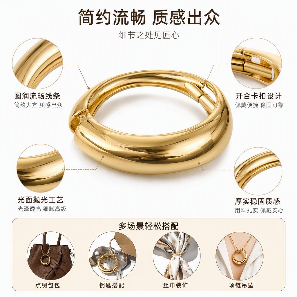 时尚金属手镯金色简约百搭女士手链潮流饰品手饰品配饰优雅气质