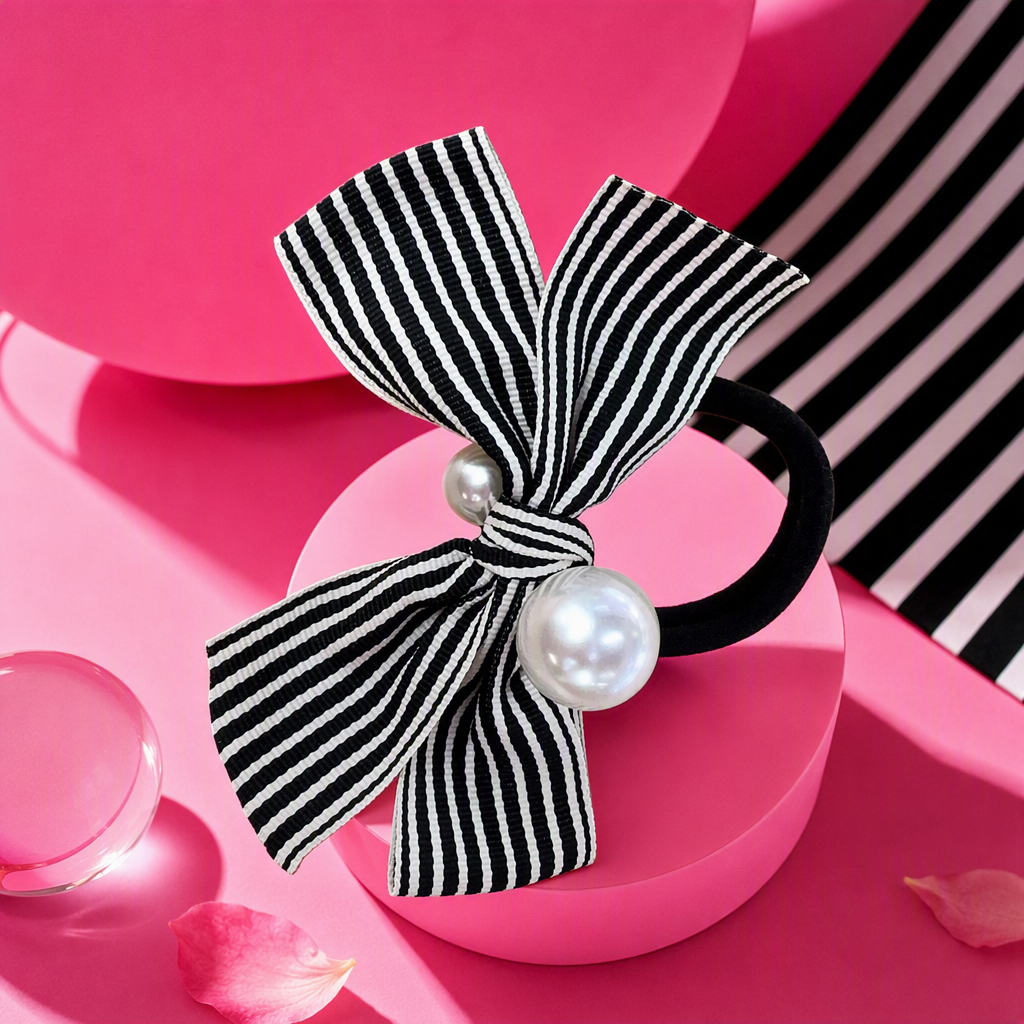 Fashionable and simple black and white striped bow hair band, versatile hair accessory, hair accessory, hair clip, student hair band, hair tie, hair rope for women Specification image