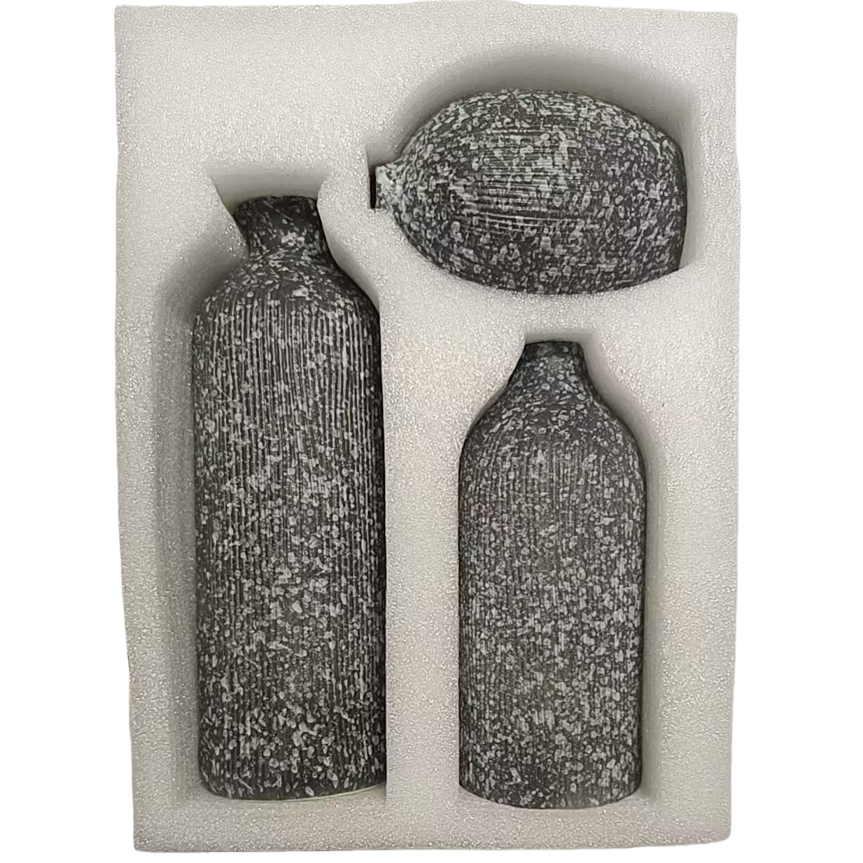A set of creative home decoration items with grey spot texture ceramic bottles, simple and modern living room tea and water storage products Item Picture