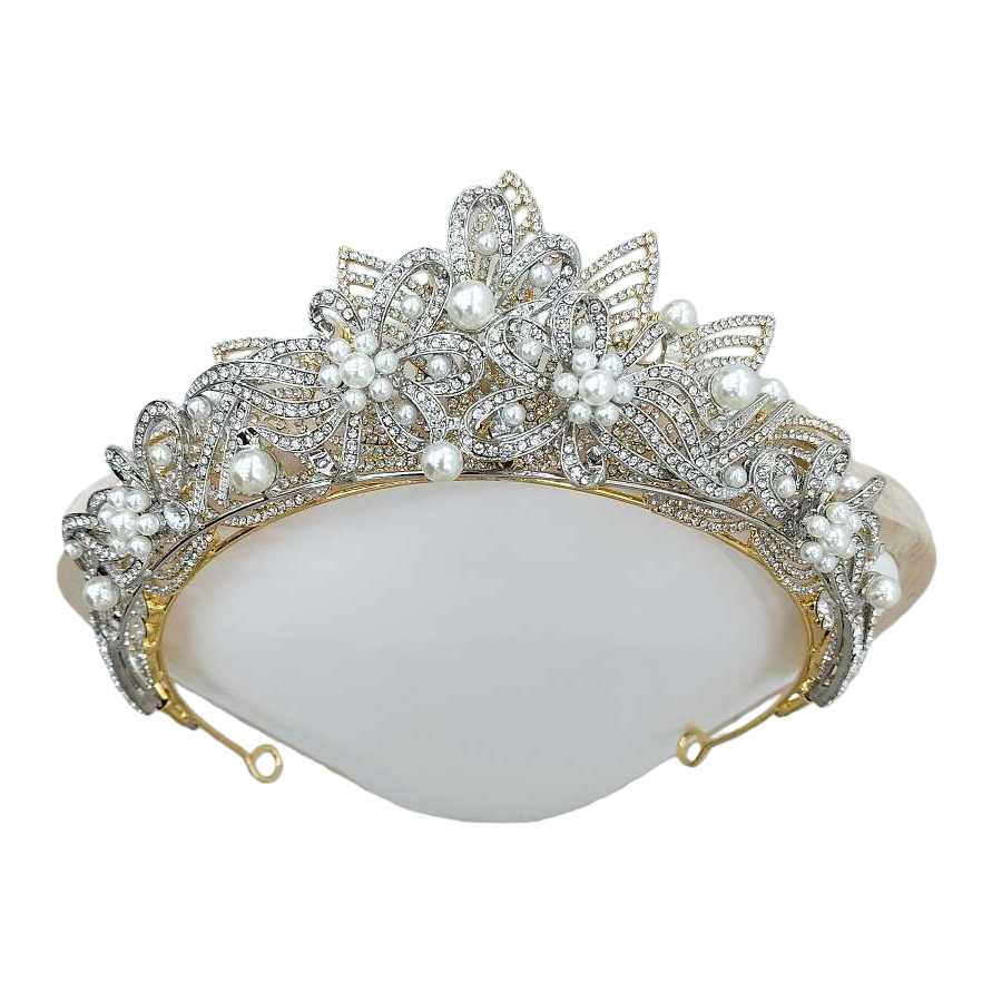 Shining silver diamond-encrusted pearl flower crown headwear, elegant wedding hair accessory, girls' hair accessory, trendy accessory Item Picture