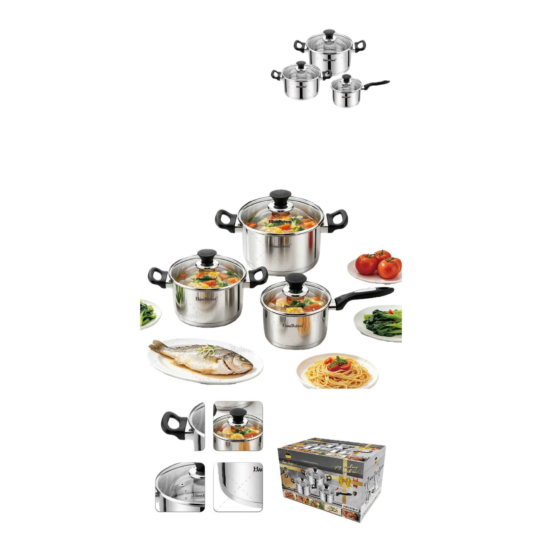 Multi-functional kitchen cookware set, household stew pot, soup pot, frying and stir-frying pot combination, practical and durable kitchenware products HR1119-1 details Picture