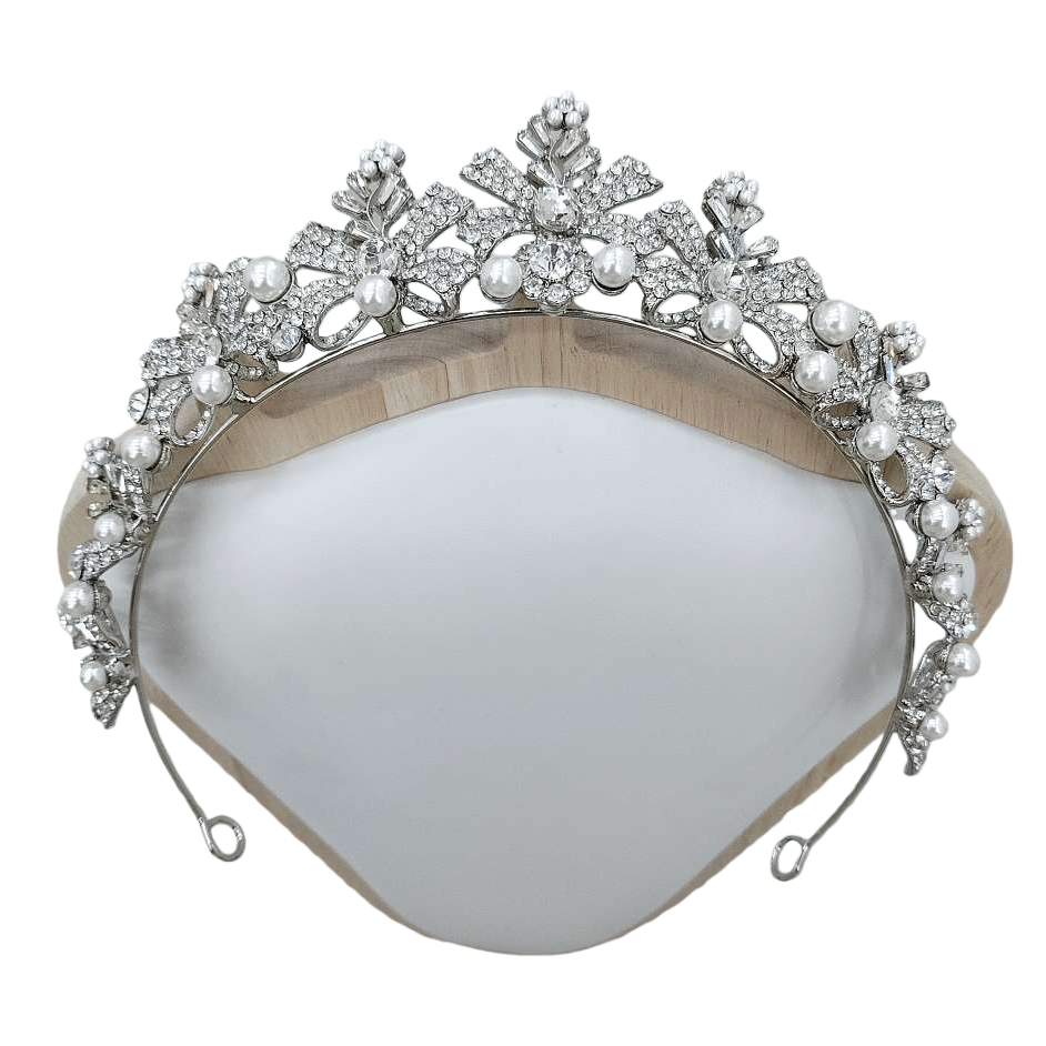 Brillo de plata con diamantes corona de perlas tiara mujer boda novia peluquería elegante temperamento con accesorios Item Picture