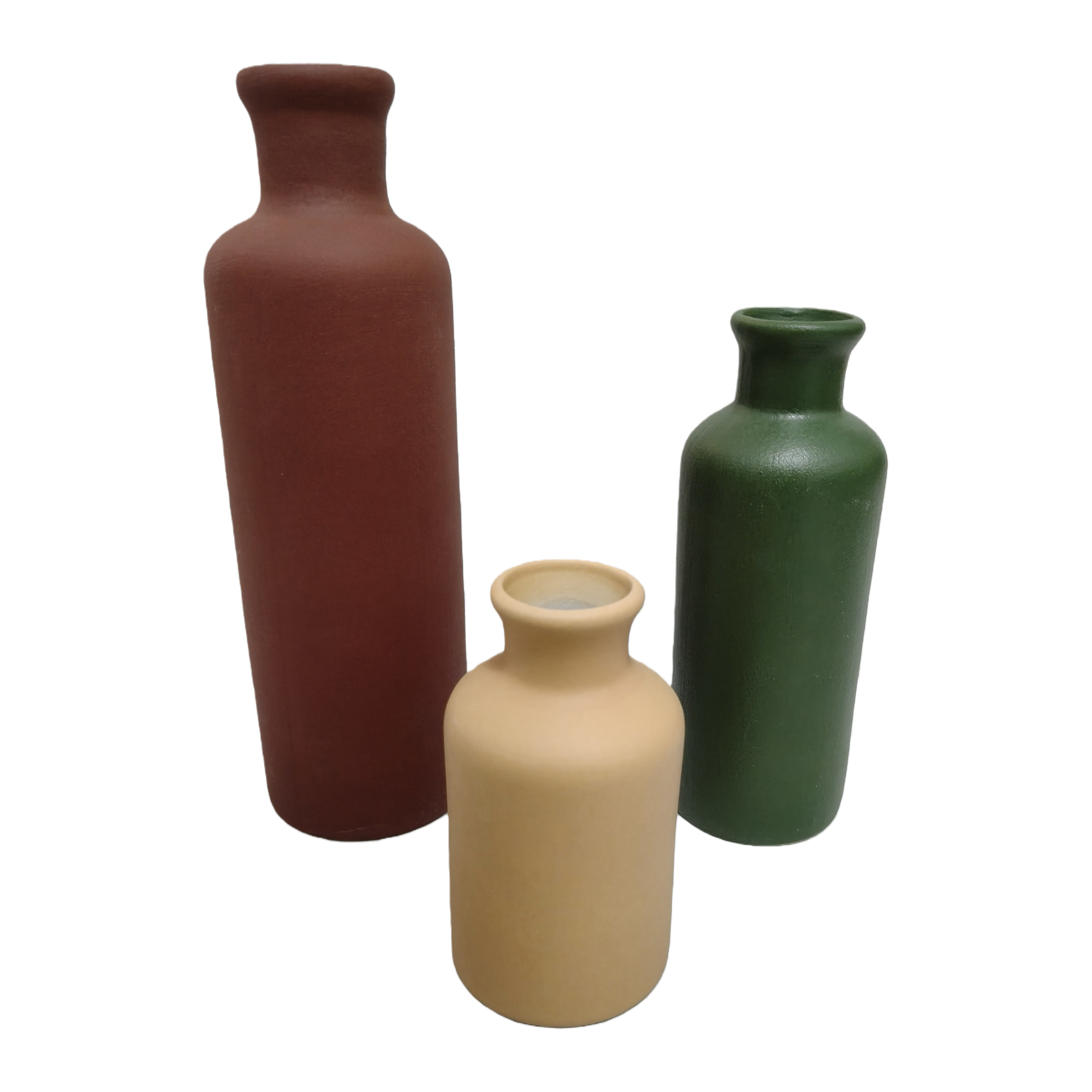 The three-color ceramic vase set in brownish green and beige is a simple and modern home living room decoration item Item Picture