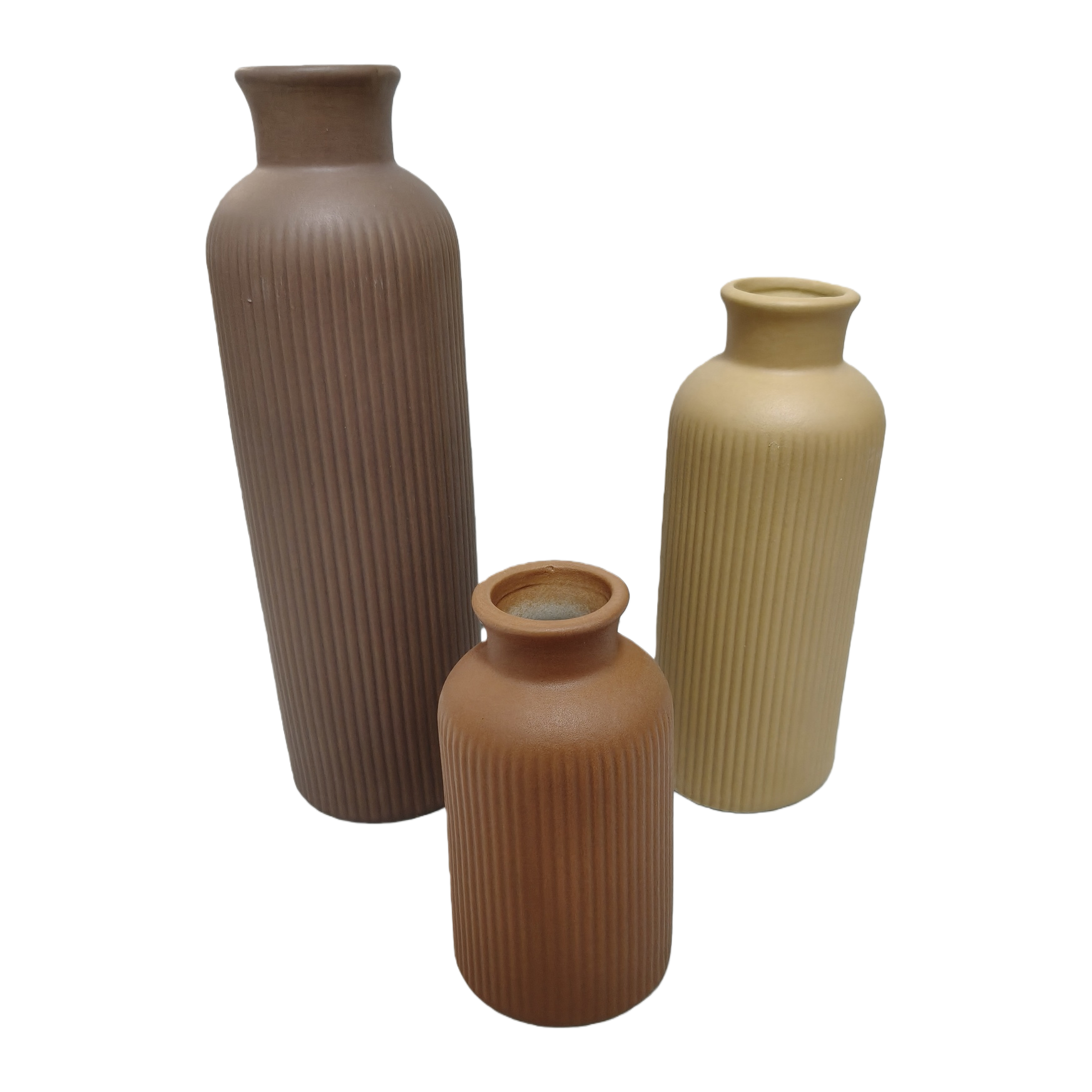 Brown vertical patterned earthenware vase, beige vertical patterned earthenware vase, orange vertical patterned earthenware vase, creative decorative ceramic vase handicrafts Item Picture