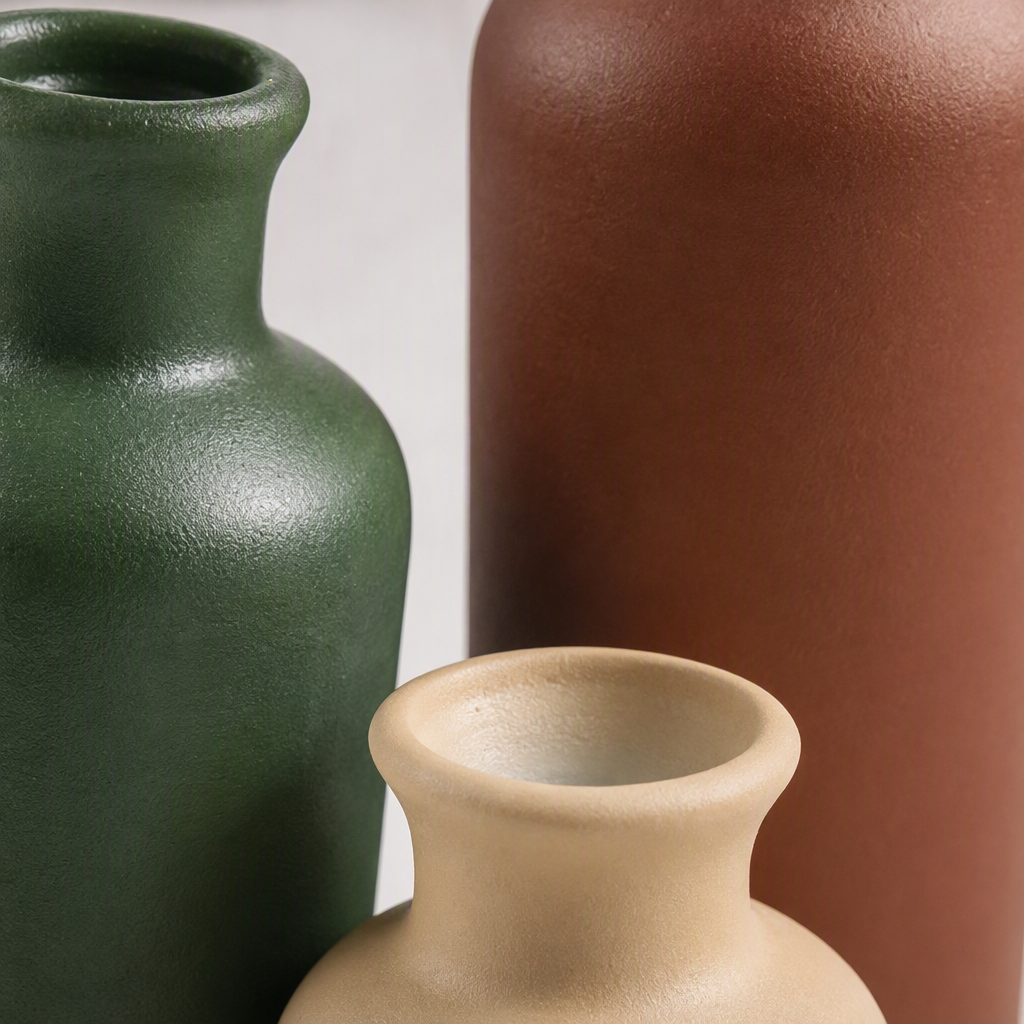 The three-color ceramic vase set in brownish green and beige is a simple and modern home living room decoration item Application Scenario