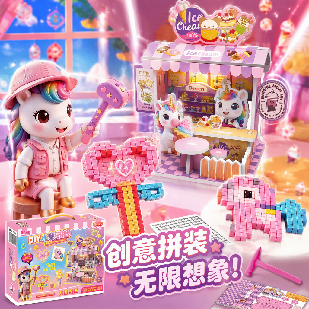 Pink unicorn-themed DIY bean-shaped puzzle fun and educational children's toy creative assembly puzzle game Specification image