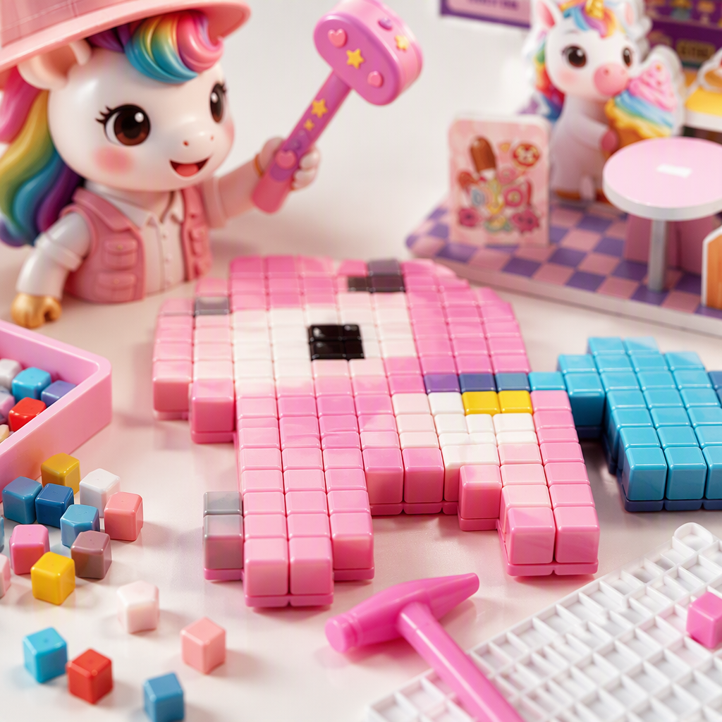 Pink unicorn-themed DIY bean-shaped puzzle fun and educational children's toy creative assembly puzzle game Application Scenario