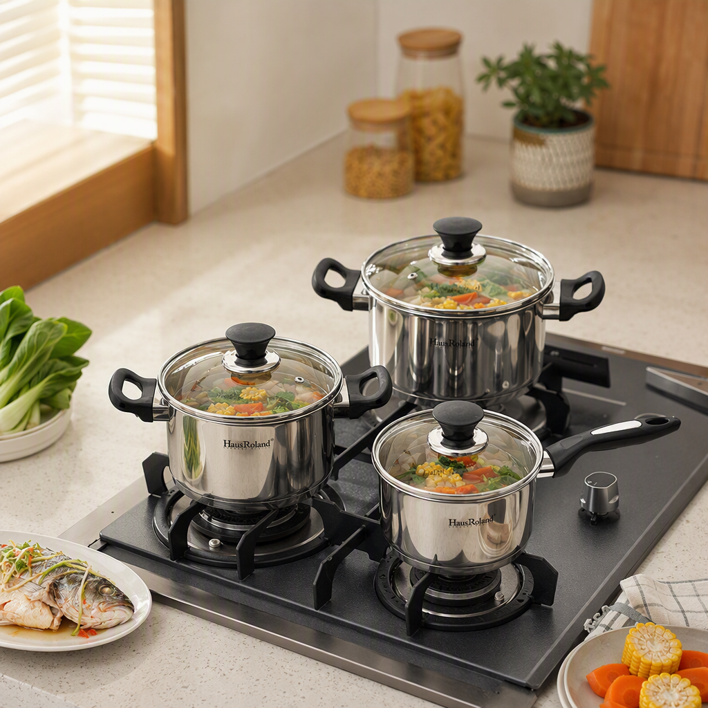 Multi-functional kitchen cookware set, household stew pot, soup pot, frying and stir-frying pot combination, practical and durable kitchenware products HR1119-1 Item Picture