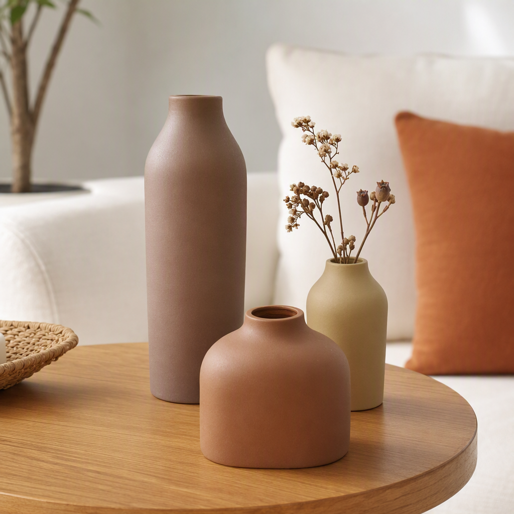 A set of three ceramic vases for simple and creative home decoration. It is a gift for the living room and bedroom, featuring elegant ceramic craftsmanship details Picture