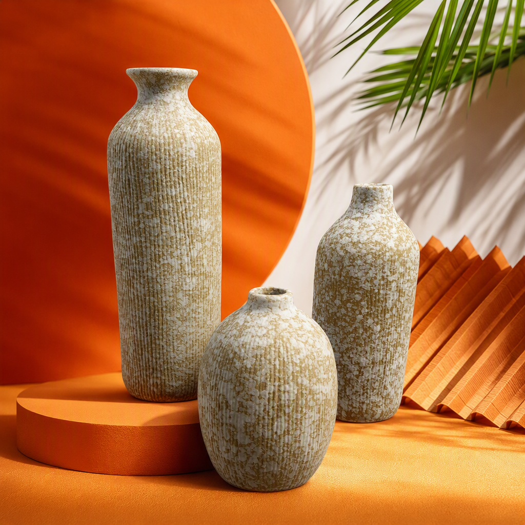 Arroz blanco textura moteada ceramica jarrón set simple y moderno sala de estar pieza creativa decoración del hogar Specification image