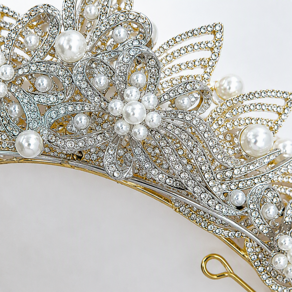 Shining silver diamond-encrusted pearl flower crown headwear, elegant wedding hair accessory, girls' hair accessory, trendy accessory Application Scenario